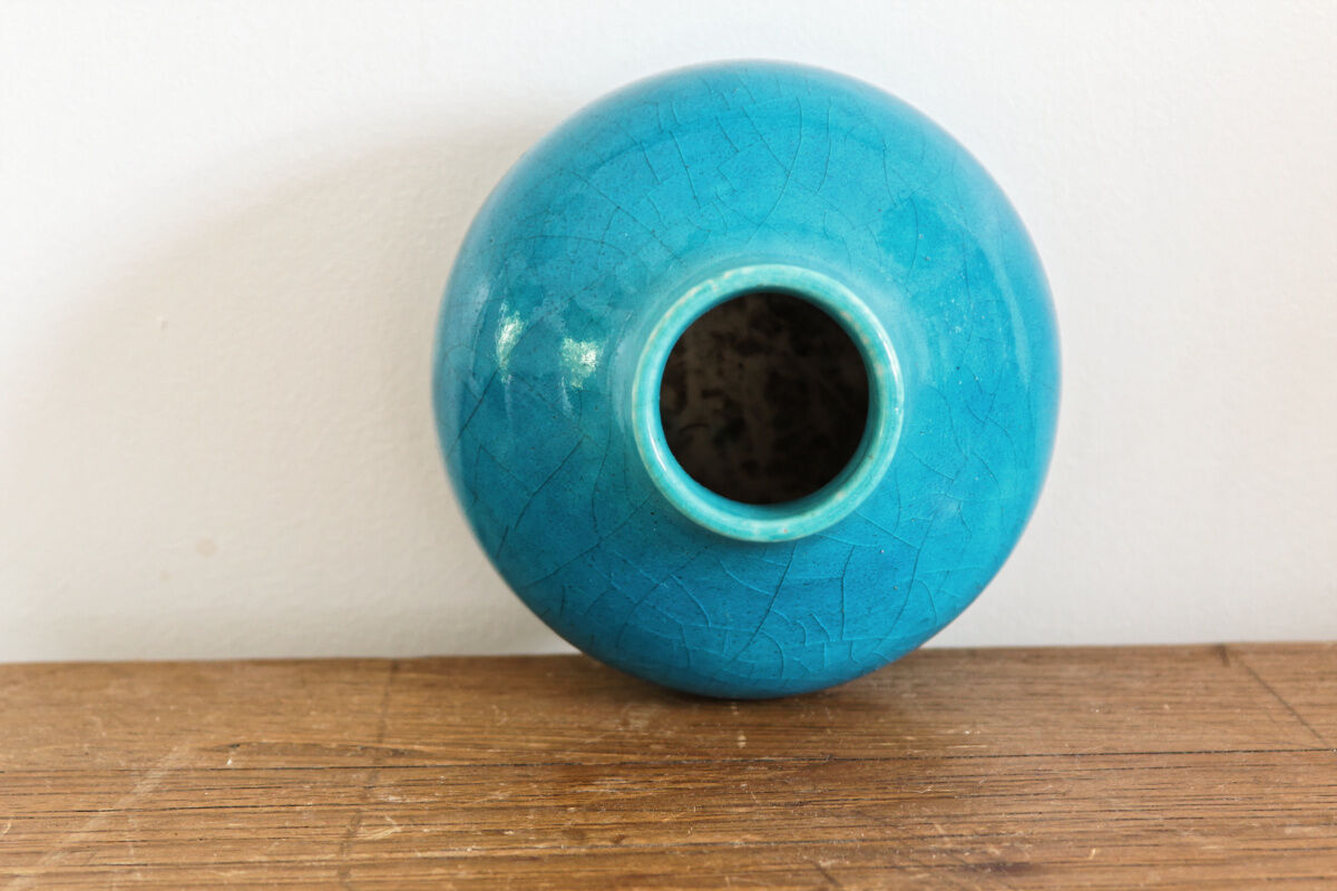 Glazed terracotta onion vase, signed