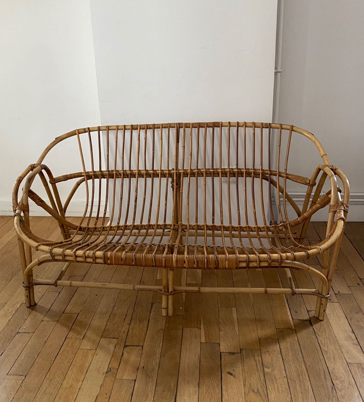 Vintage rattan bench