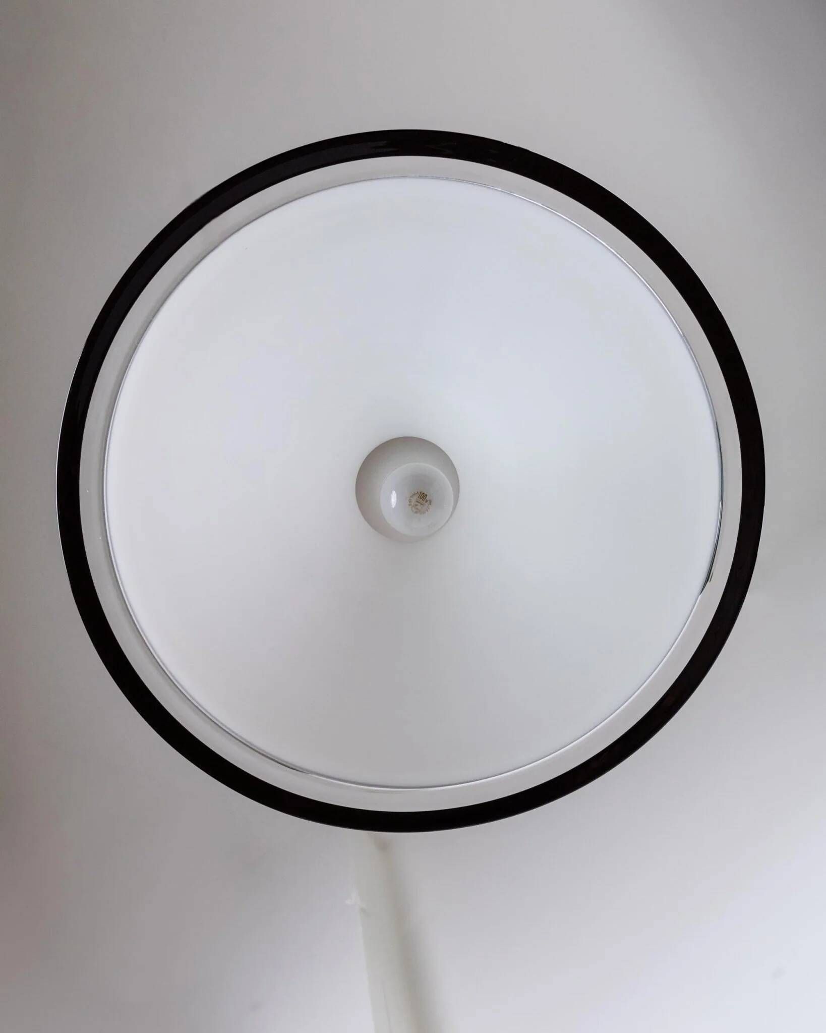 Vintage Murano glass ceiling light - timeless shape, white glass with black edge, stainless steel - Italy 1970s - kitchen lamp, gift