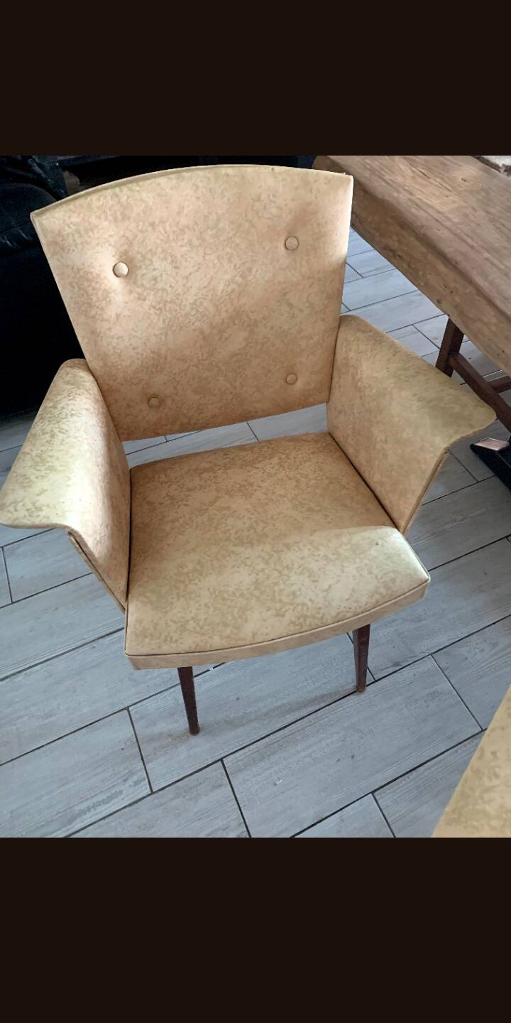 Pair of bridge armchairs in speckled faux leather, 1950.