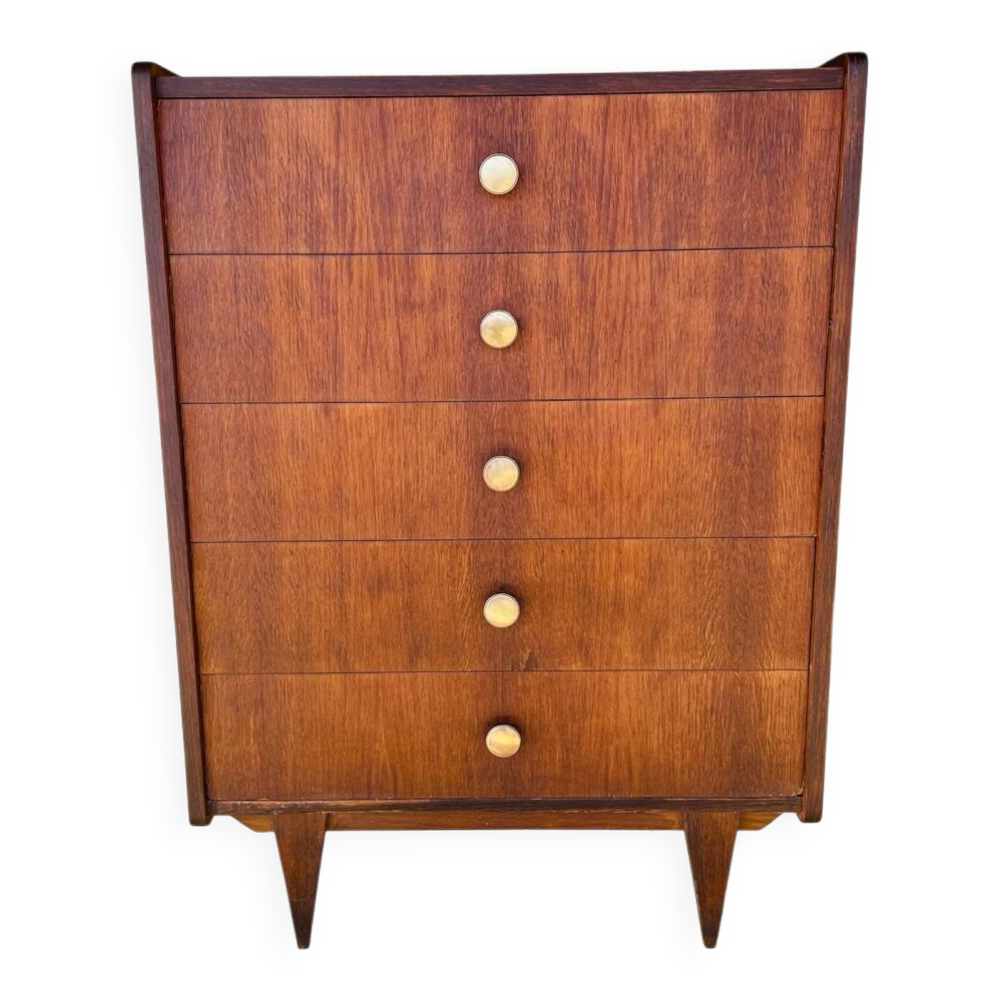 Commode haute vintage en chêne  à 5 tiroirs, circa 1950s