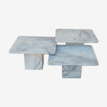 Série de 3 tables basses vintage en marbre