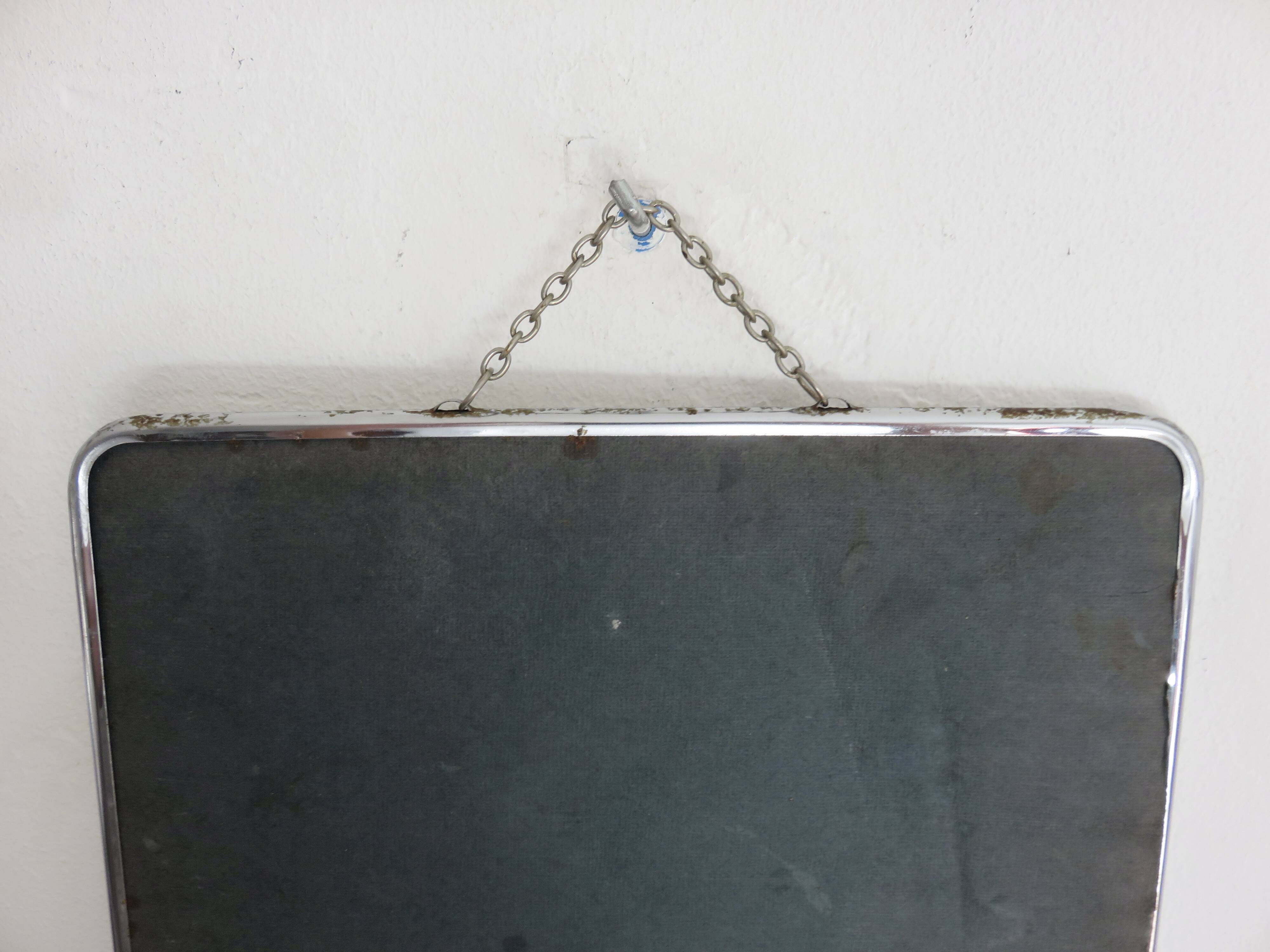 Antique large barber's mirror with chain, 1950s-60s