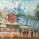Paris View of the Moulin Rouge, boulevard Clichy and Sacré-Coeur Oil on canvas signed