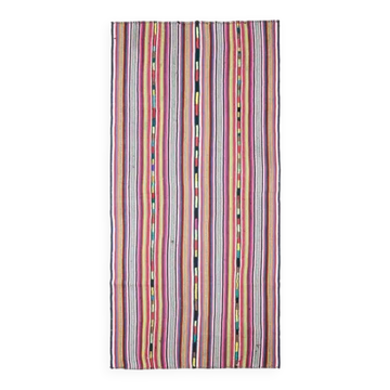 Tapis couloir vintage turc Oushak fait main en laine et coton rouge 172x354 des années 1970
