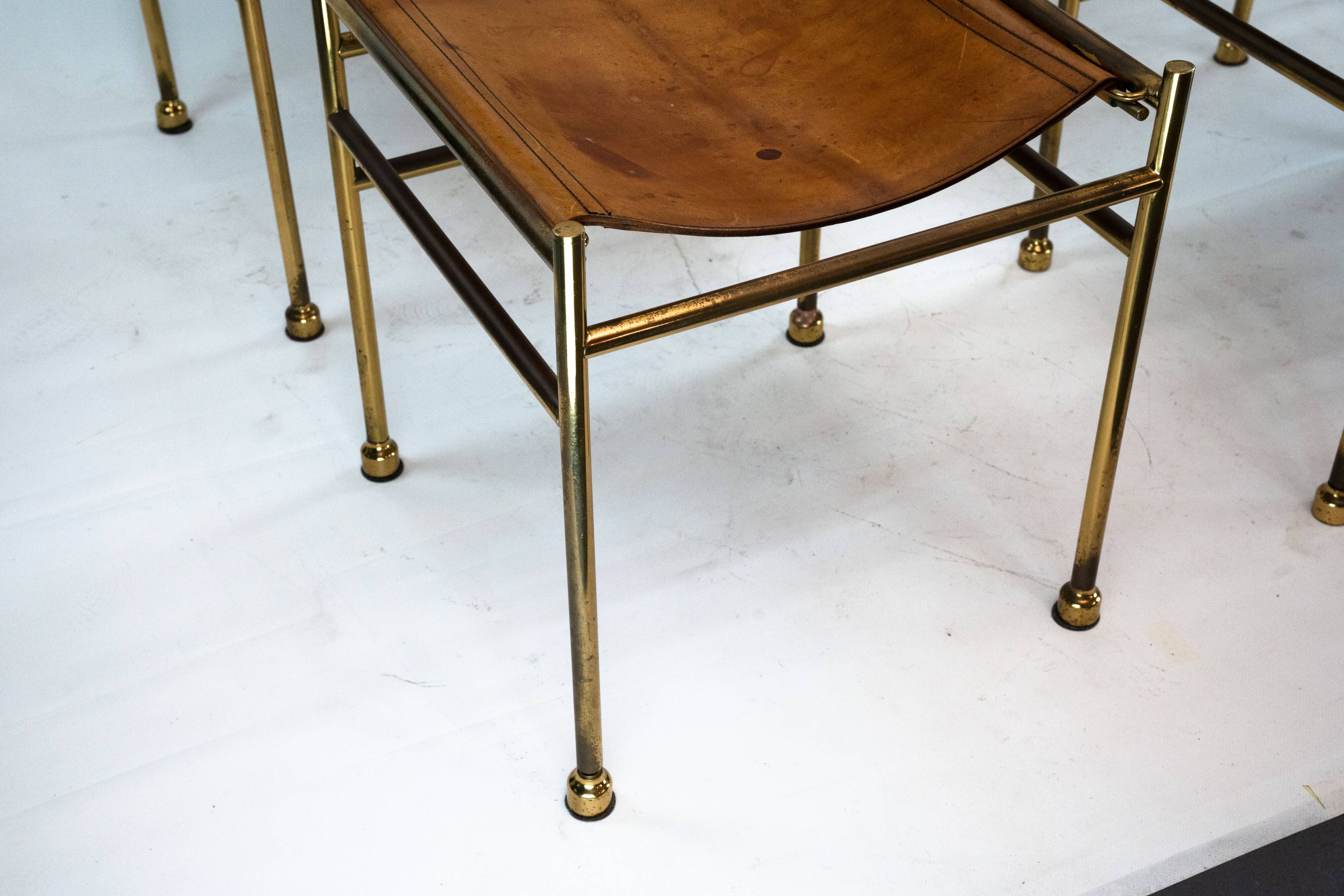 Set of 4 Brass and Leather Chairs by Luciano Frigerio, Italy, 1970s