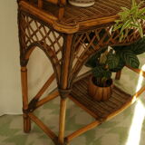Shelf, console, bamboo, vintage wicker