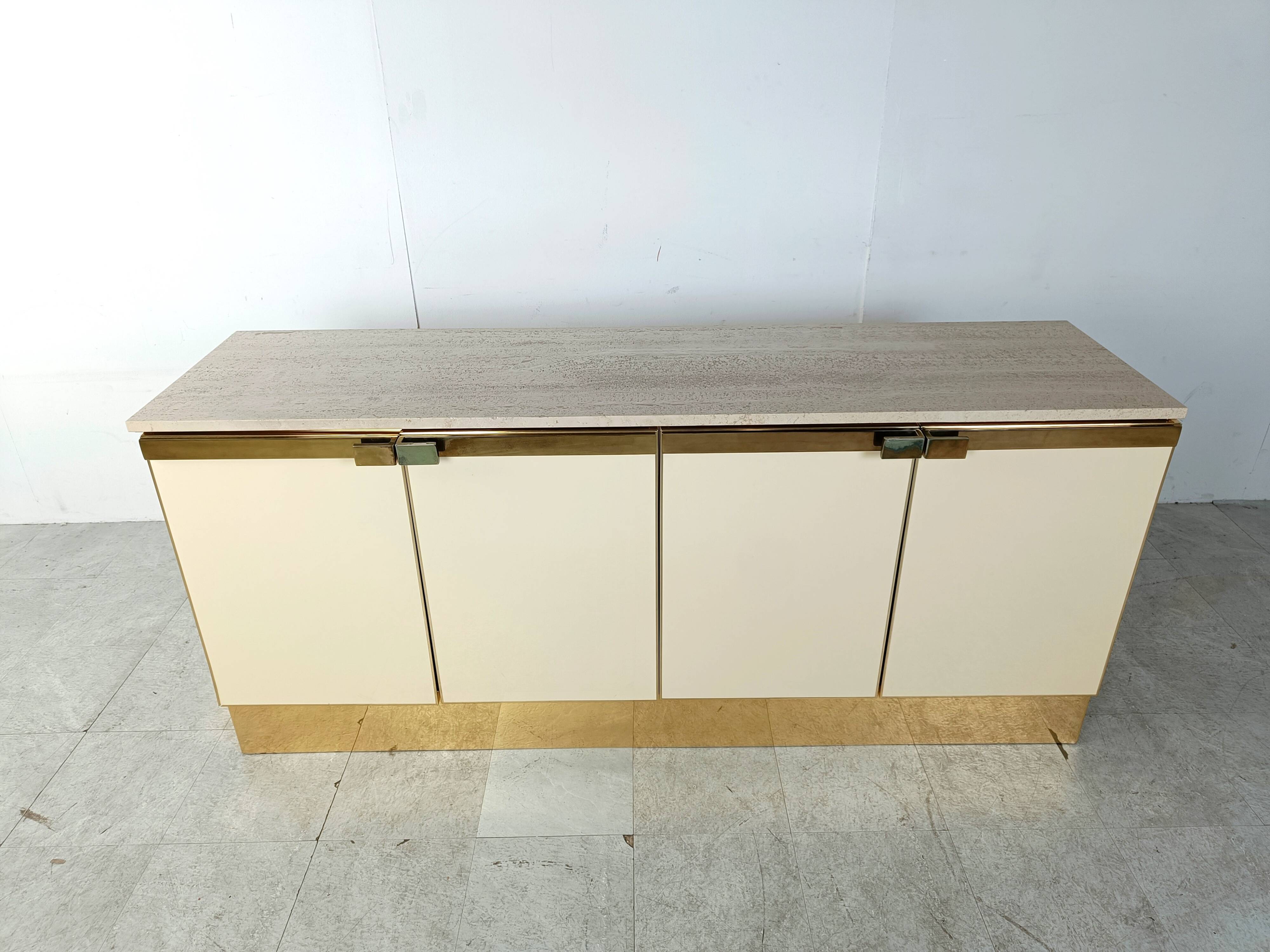 Vintage lacquered and brass credenza, 1980s