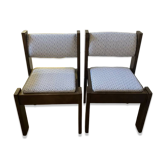 Pair of brutalist chairs in solid wood and jacquard fabric.