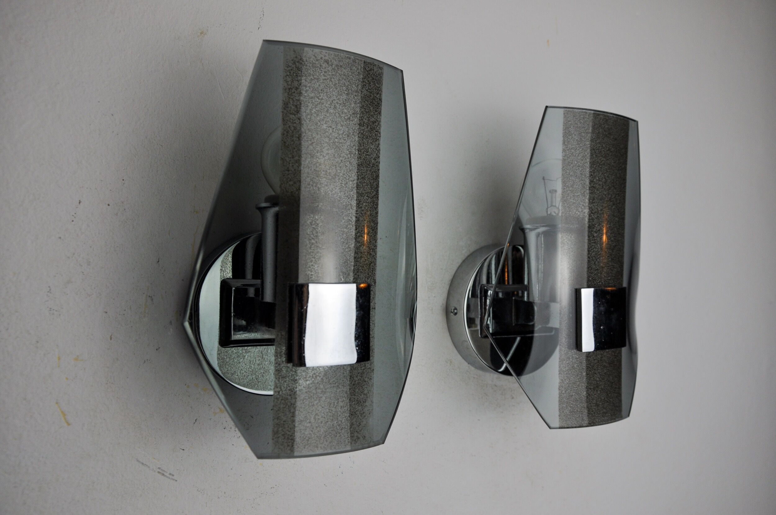 Pair of veca wall lamps, black murano glass, italy 1970