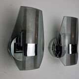 Pair of veca wall lamps, black murano glass, italy 1970