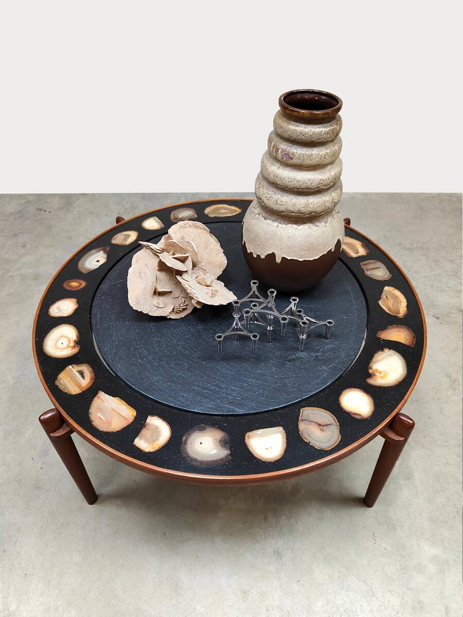 Vintage Heinz Lilienthal coffee table ‘E8’ agate & stone