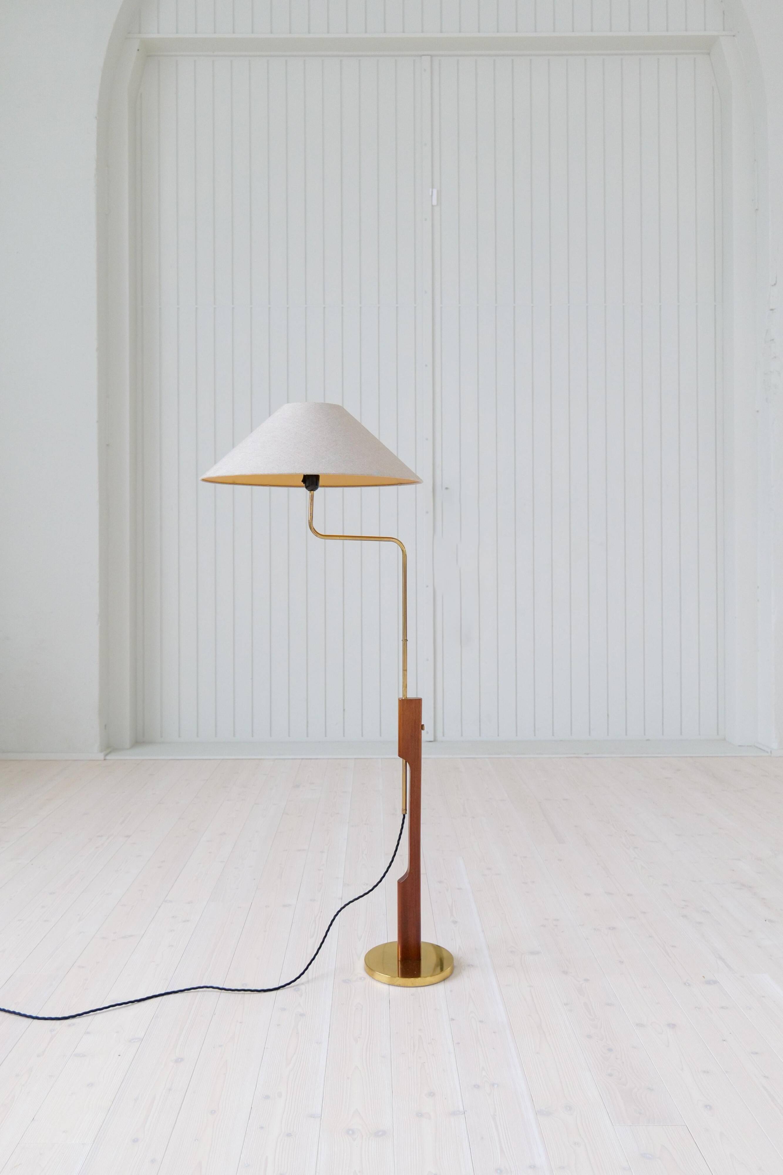 Mid-Century Modern Floor Lamp, Teak and Brass Bergboms, Sweden, 1960s