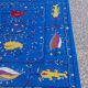 Midnight blue suzani kilim rug with embroidered patterns
