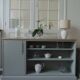 Furniture, vintage bookcase re-enchanted in verdigris, wooden top.