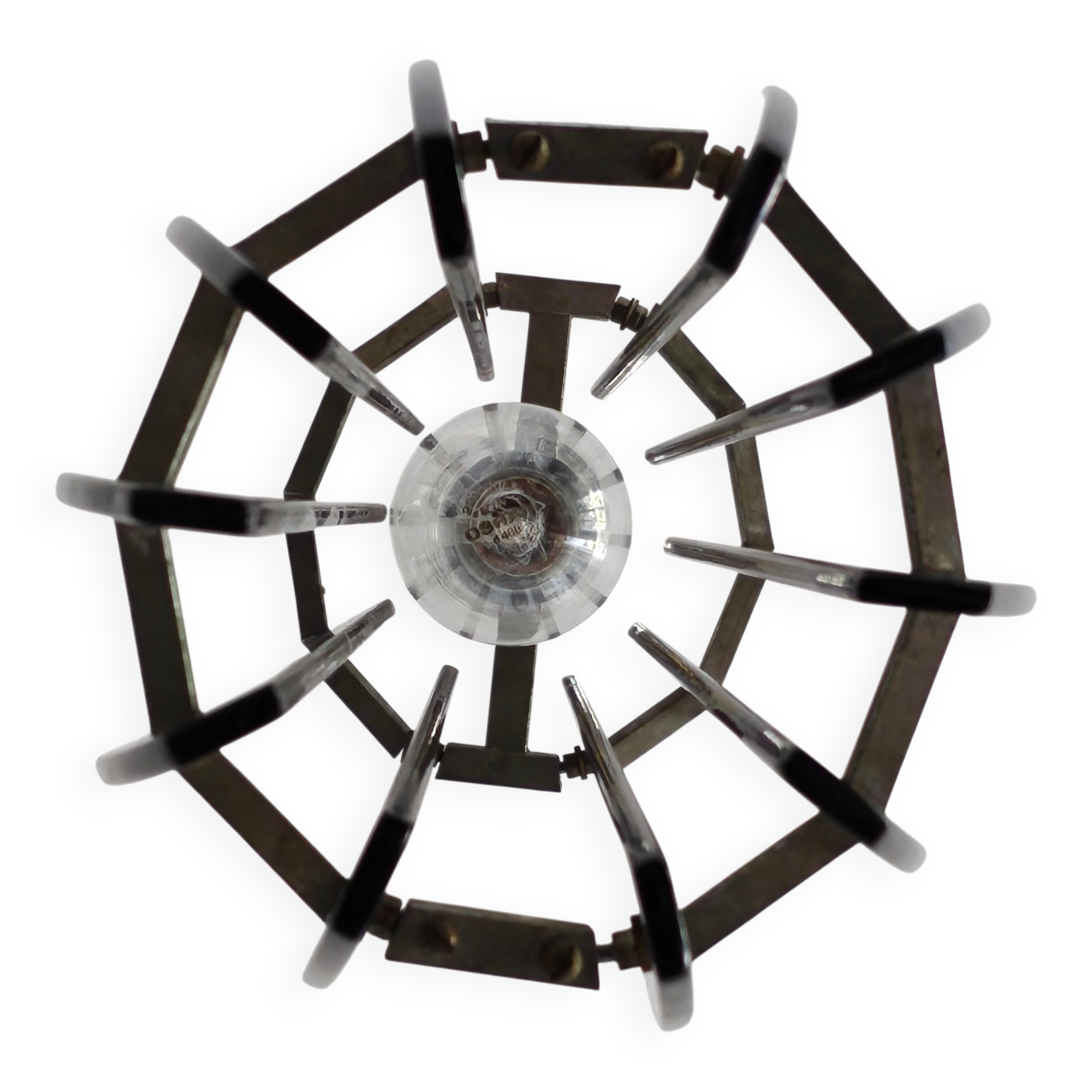 Glass chandelier, chrome and smoked glass in the Fontana Arte style from the 1970s.