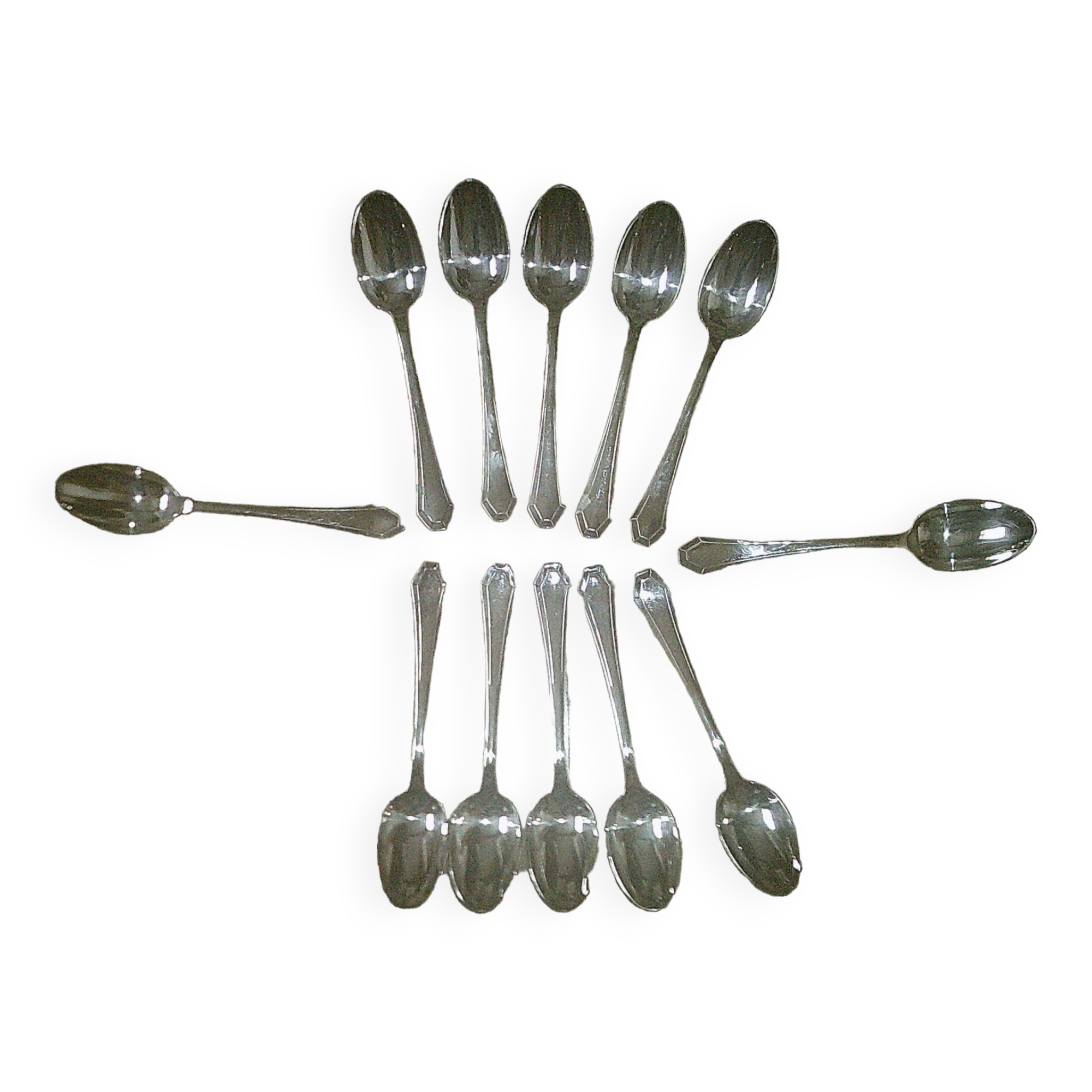 Box of 12 old silver-plated spoons, 18 g 19th century