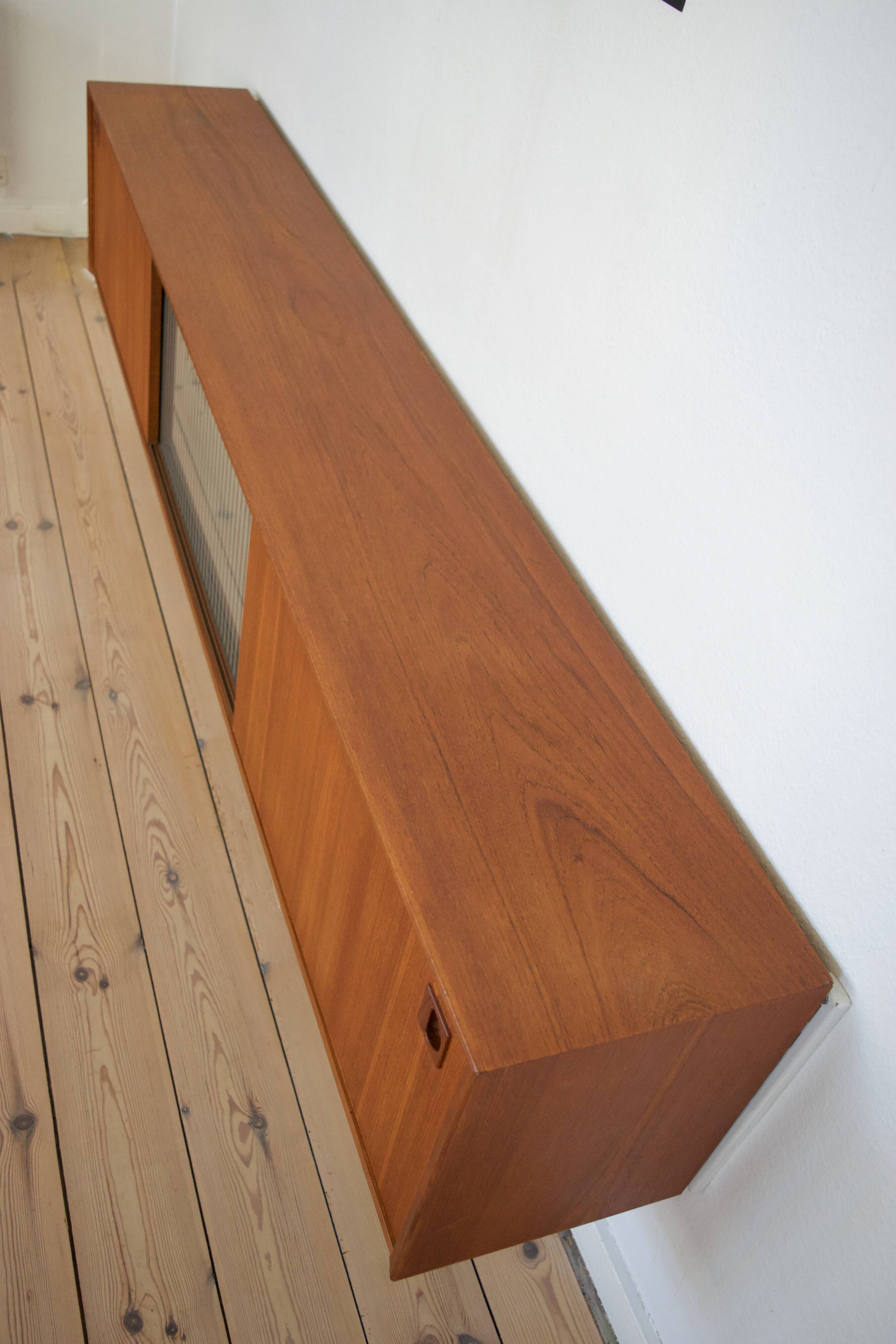 Danish MidCentury Teak Wall Mounted Sideboard, 1960s.