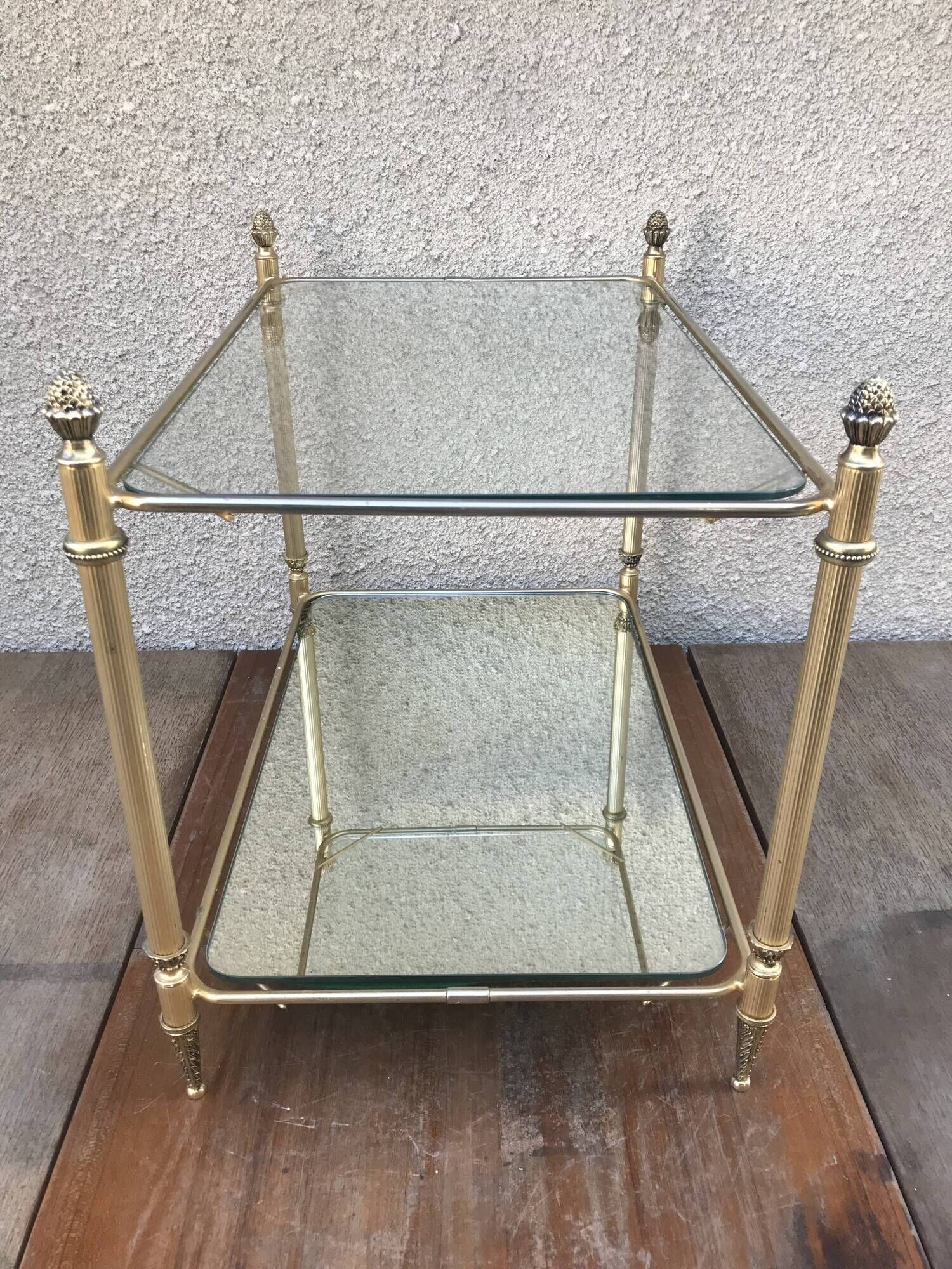 Pair of Old besides in brass and glass