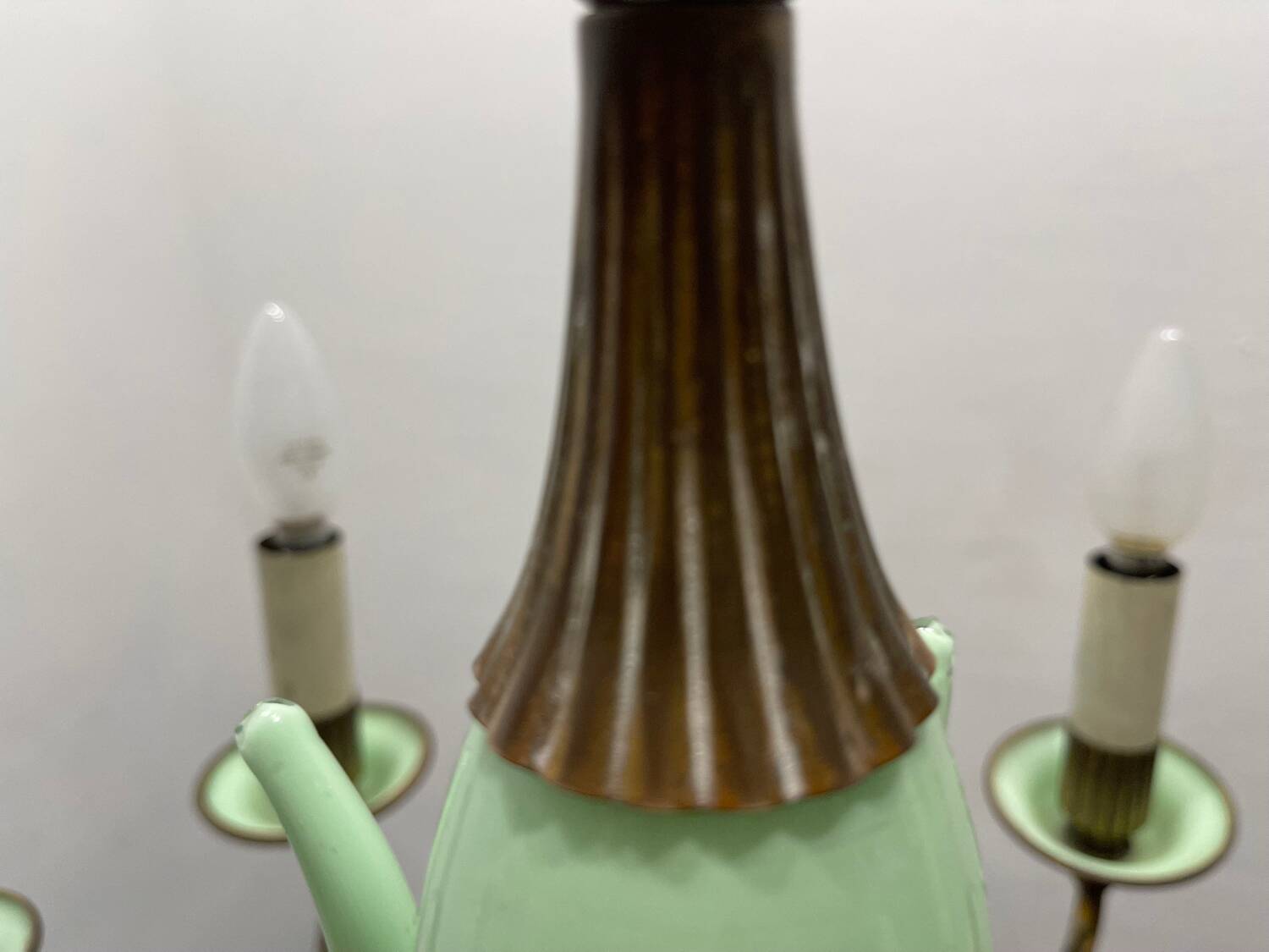 1950’s Opaline Glass Bronze Chandelier
