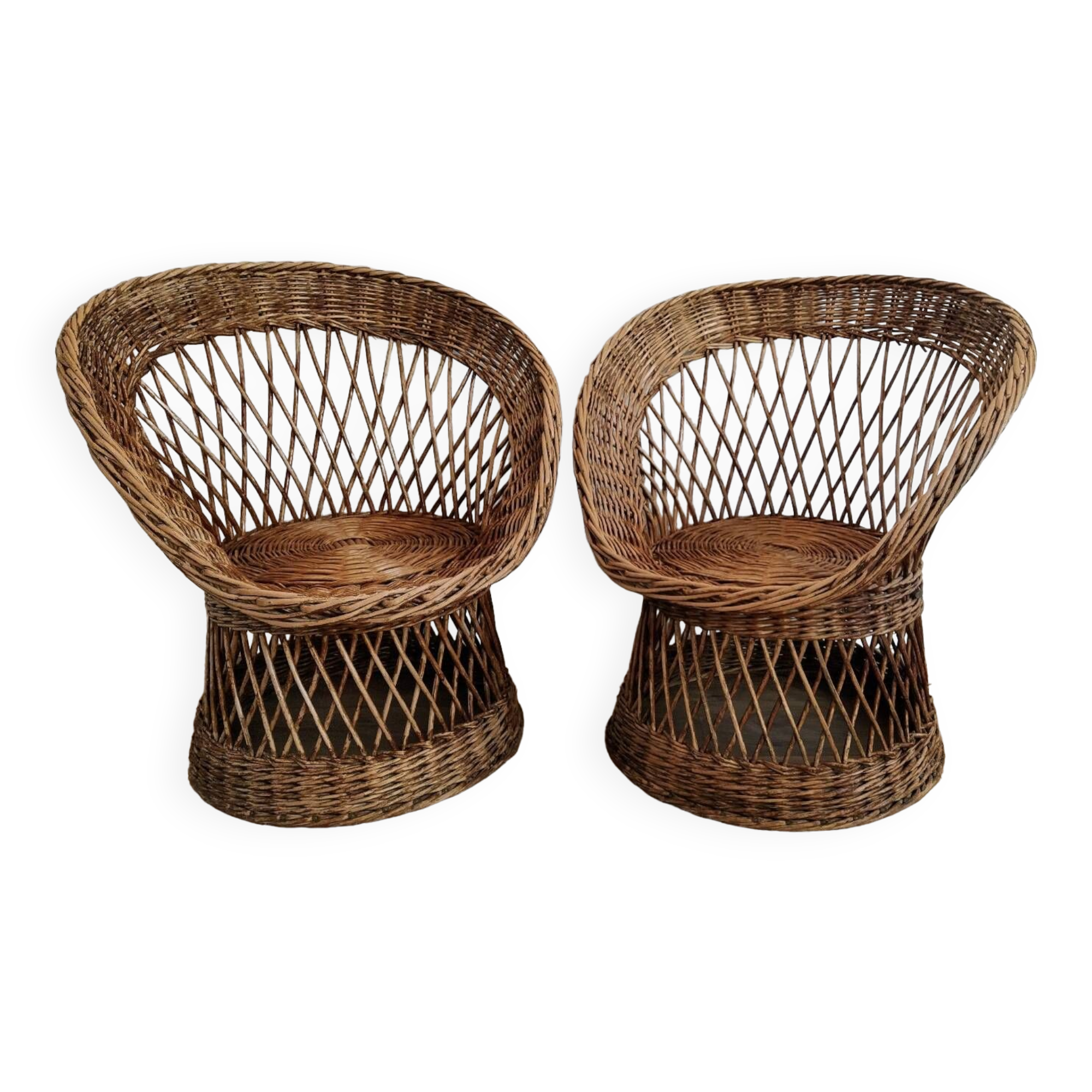 Pair of 70s rattan armchairs