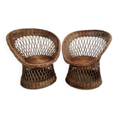 Pair of 70s rattan armchairs