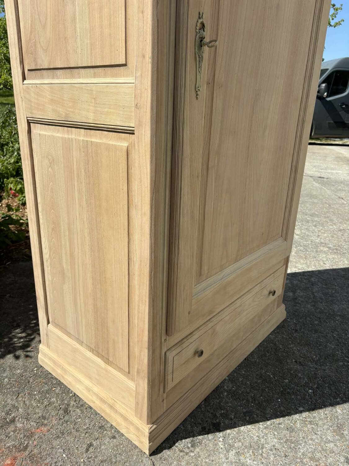 Wooden bonnetière, wardrobe/cupboard in raw wood.