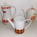 set of 3 Vintage Teapot Coffee Makers Orange Porcelain Pattern
