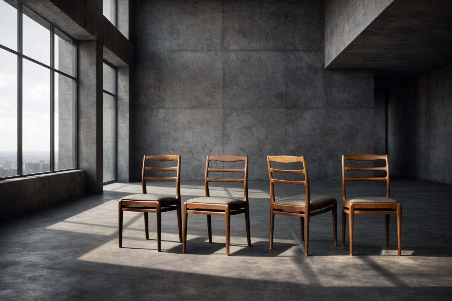 Vintage Mid-Century Danish Modern Elegant Teak & Grey Fabric Chairs, 1960s