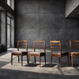 Vintage Mid-Century Danish Modern Elegant Teak & Grey Fabric Chairs, 1960s