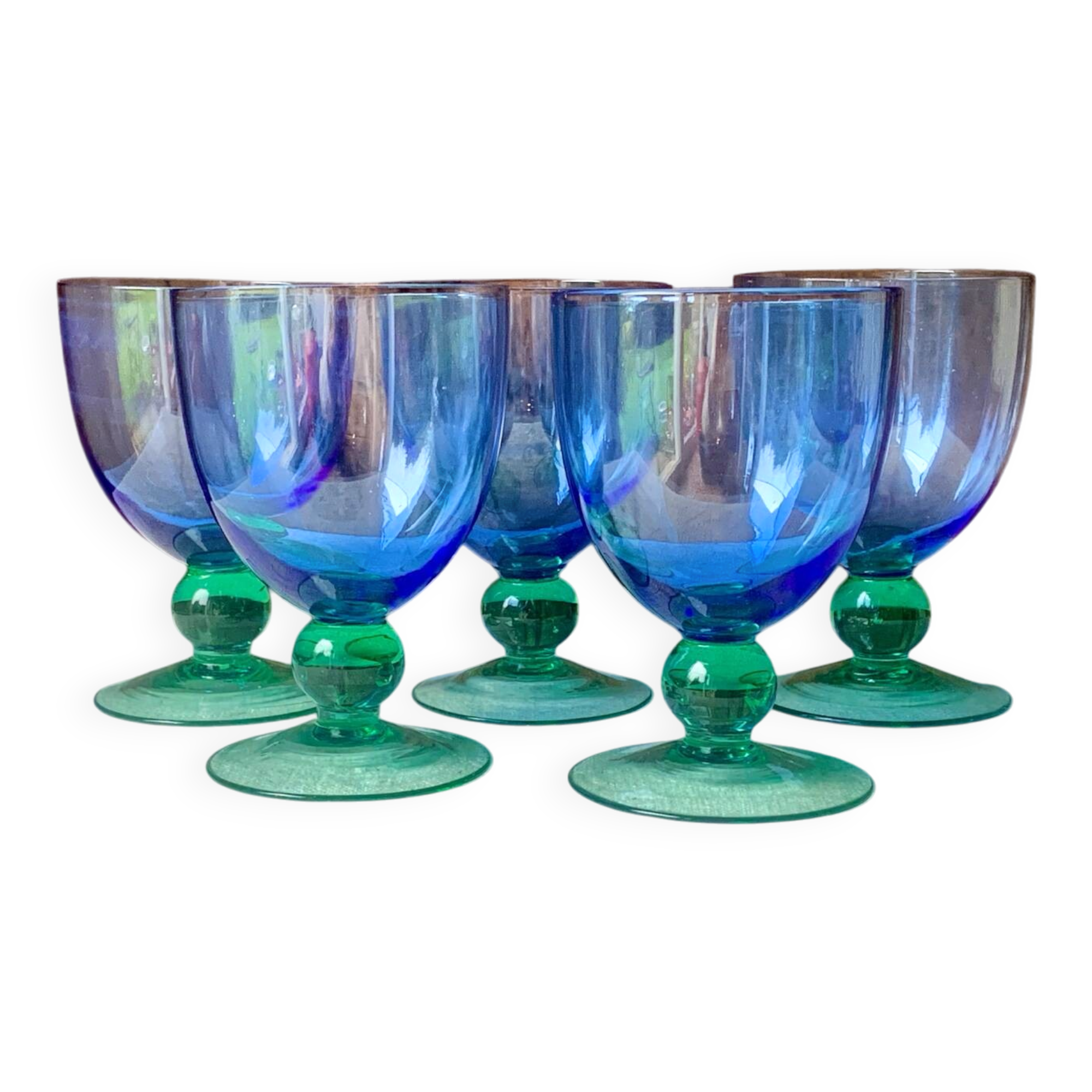 5 vintage Ålhens green and blue blown glasses