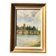 Peinture à l'huile sur toile de paysage fluvial vintage, signée
