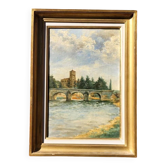 Vintage River Landscape Oil on Canvas Painting, Signed