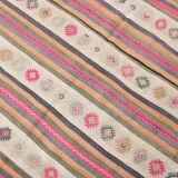 Beige & Pink Wool Kilim Rug, 142x203Cm Handknotted Carpet, 5x7 Rugs