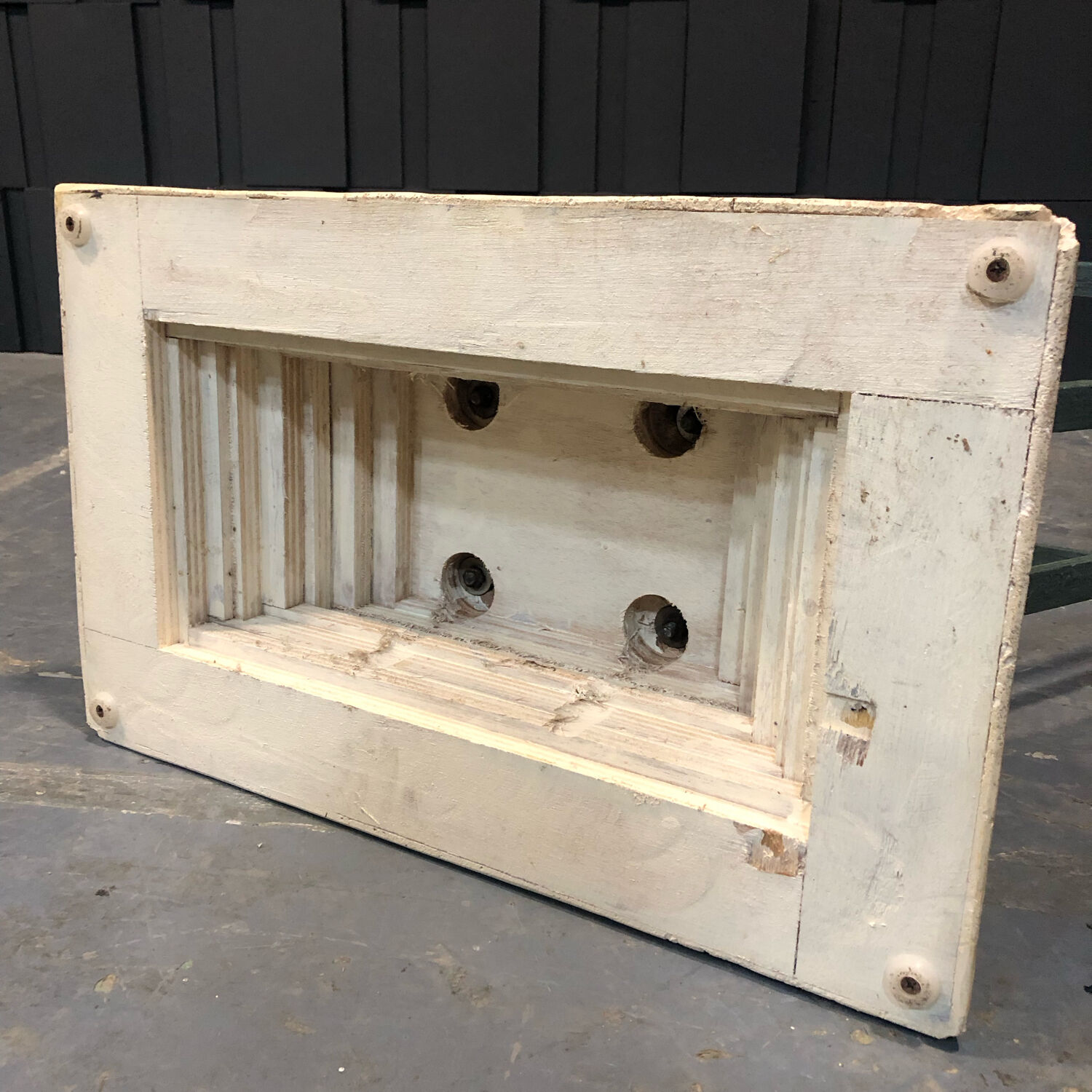 Iron and glass console, antique patina
