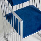 Set of four Italian modernist chrome chairs with royal blue velvet, 1970s