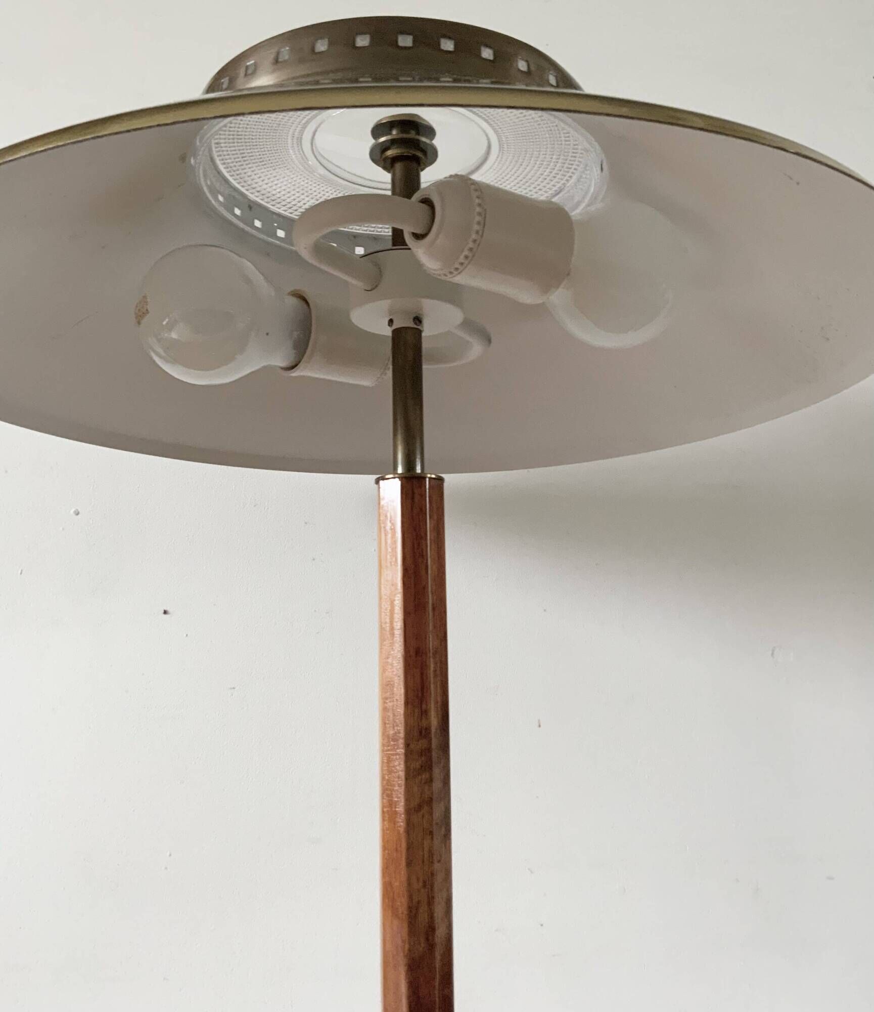 Rare Vintage Brass And Teak Table Lamp Borden's Boras Model 8445, 1940's