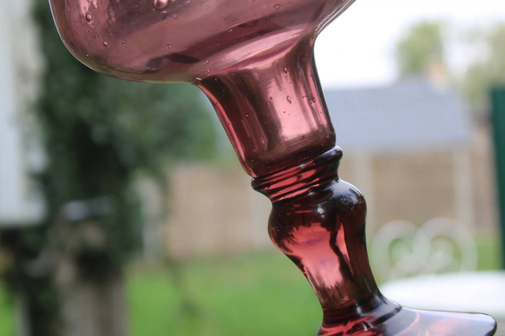 Large amethyst bubble glass candle holder on a stand – H27 cm