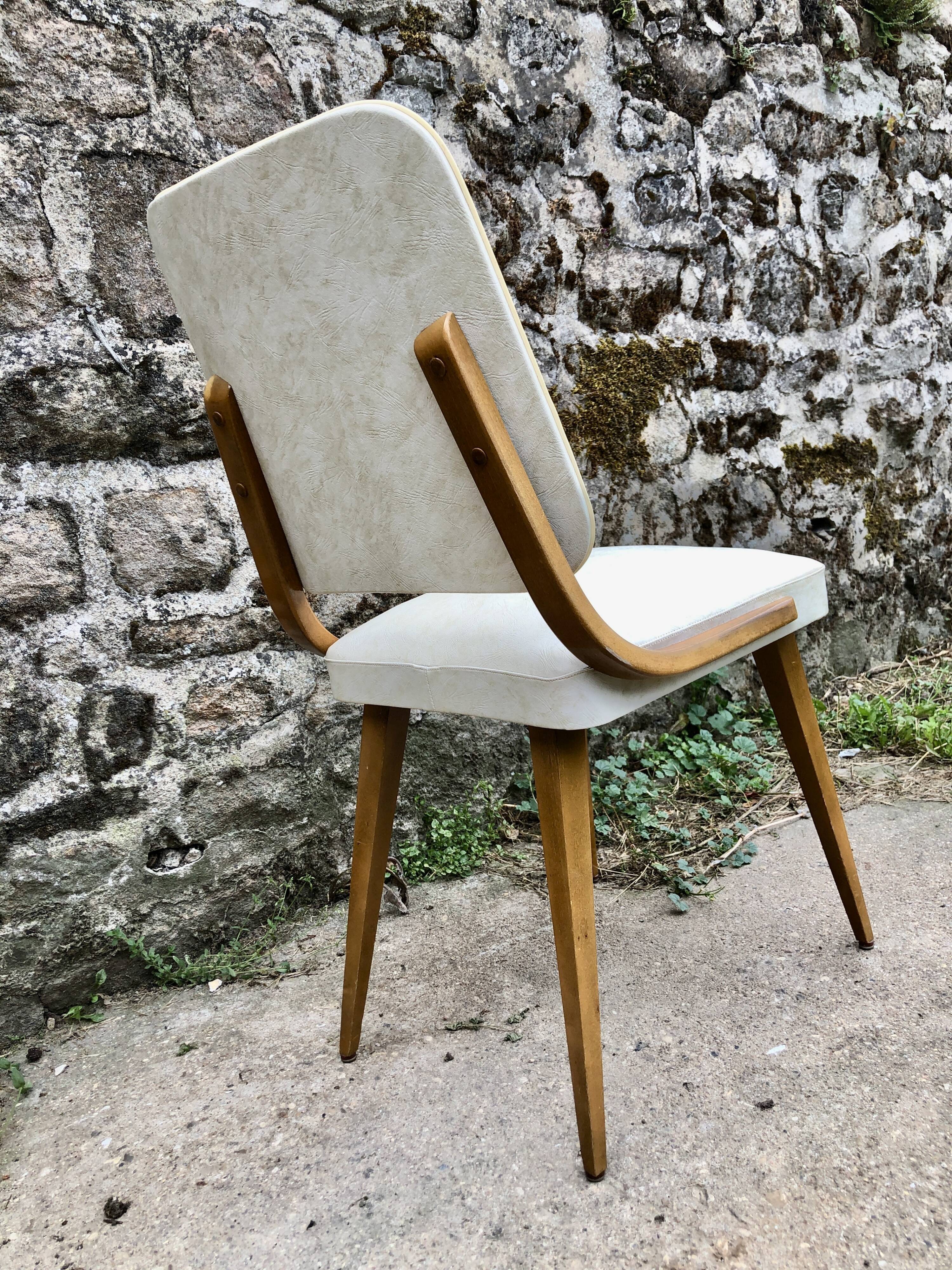 Set of 6 white chairs 1960