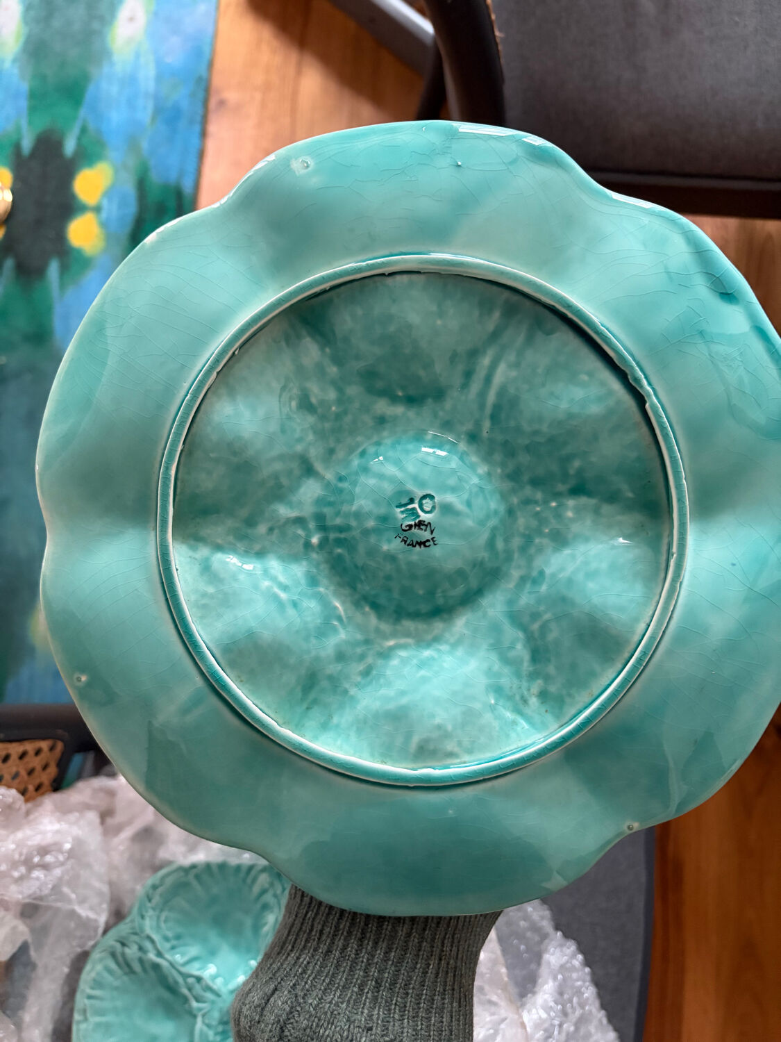 Gien oyster plates in slipware