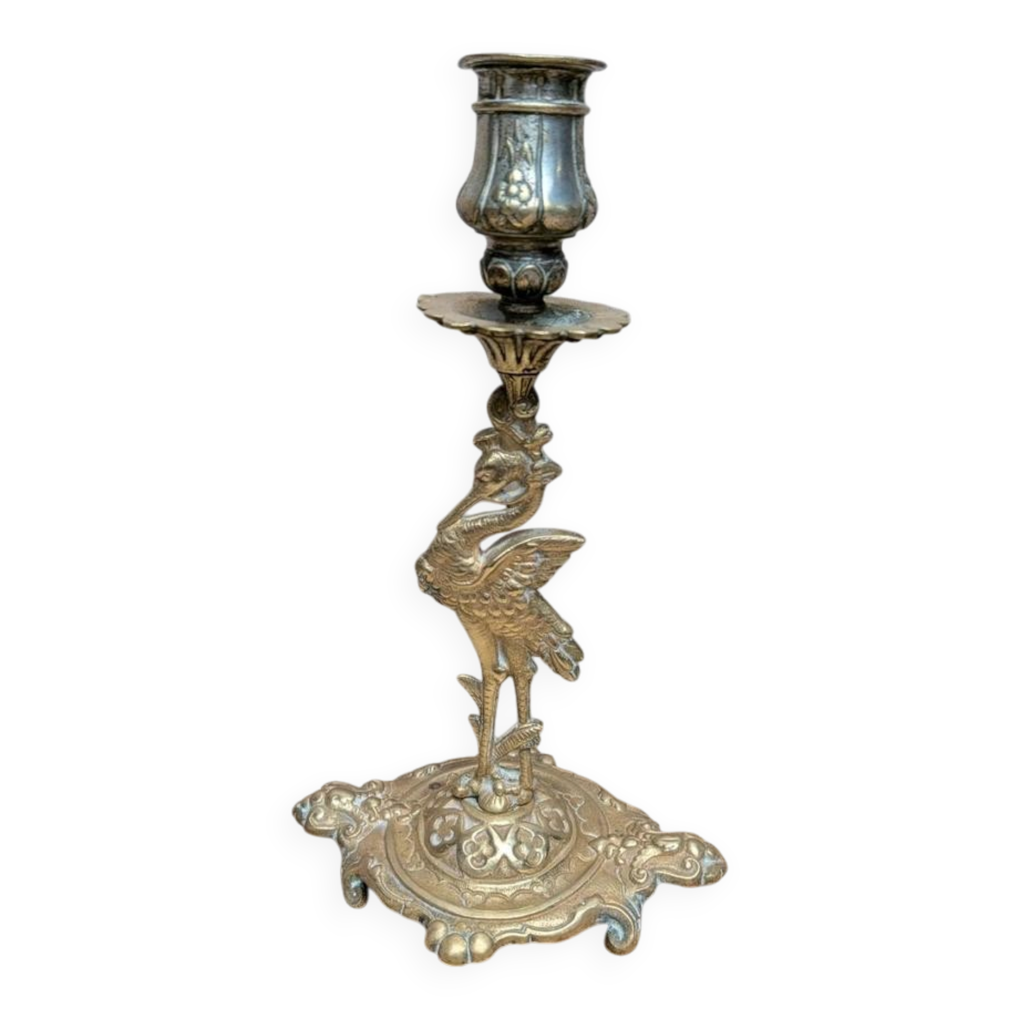 Antique brass candlestick heron – Orientalist Art Nouveau style