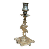 Antique brass candlestick heron – Orientalist Art Nouveau style