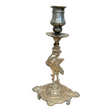 Bougeoir ancien en laiton héron – style Art Nouveau orientaliste