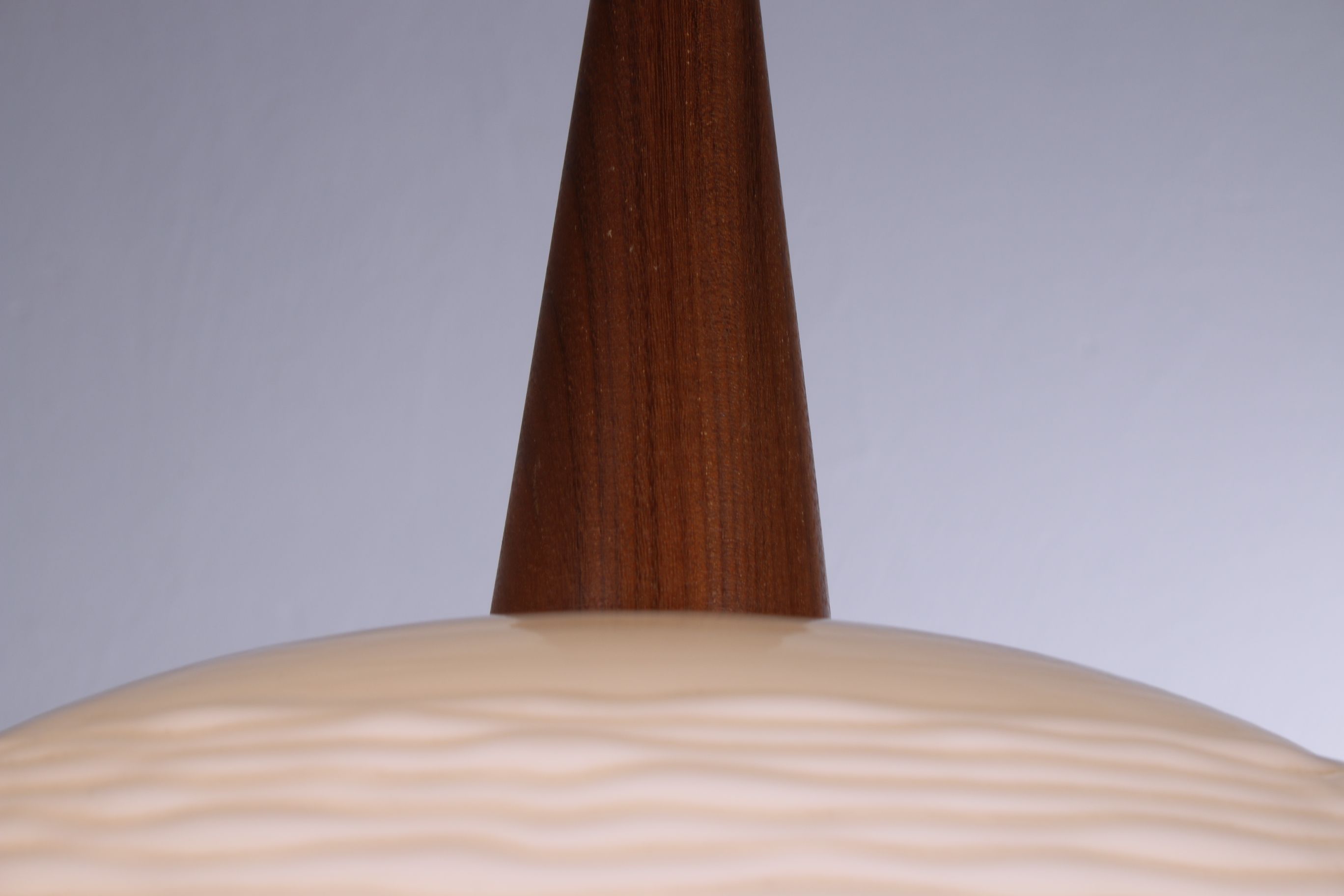 Opaline glass & teak pendant lamp by Louis Kalff for philips, 1960s