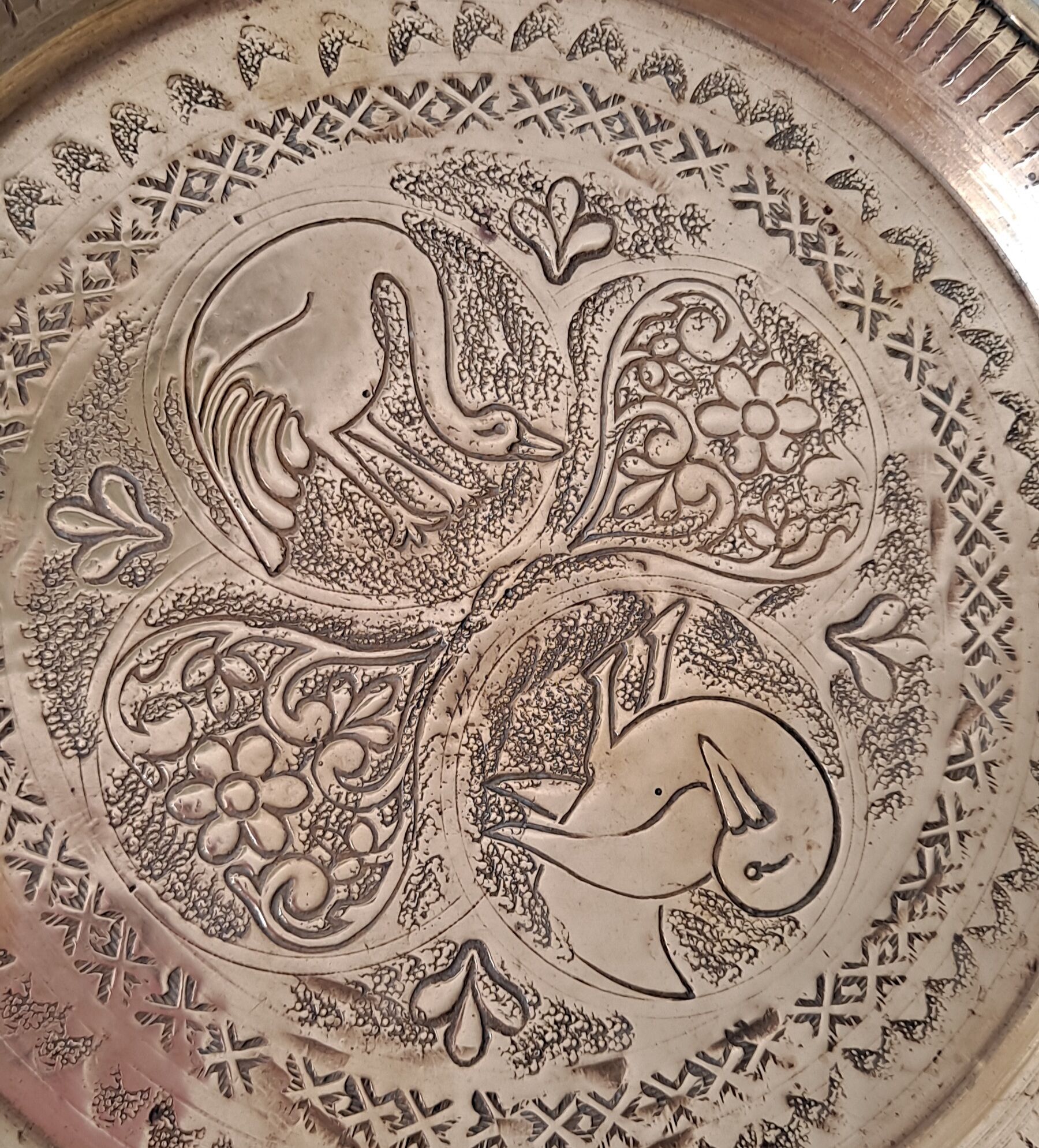 Plateau oriental laiton décor oiseaux