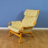 Mid Century Retro Danish Cream Leather Lounge Armchair (2 available) 1970s