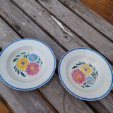Flat lot and 6 rustic hand-painted hollow plates Digoin Sarreguemines