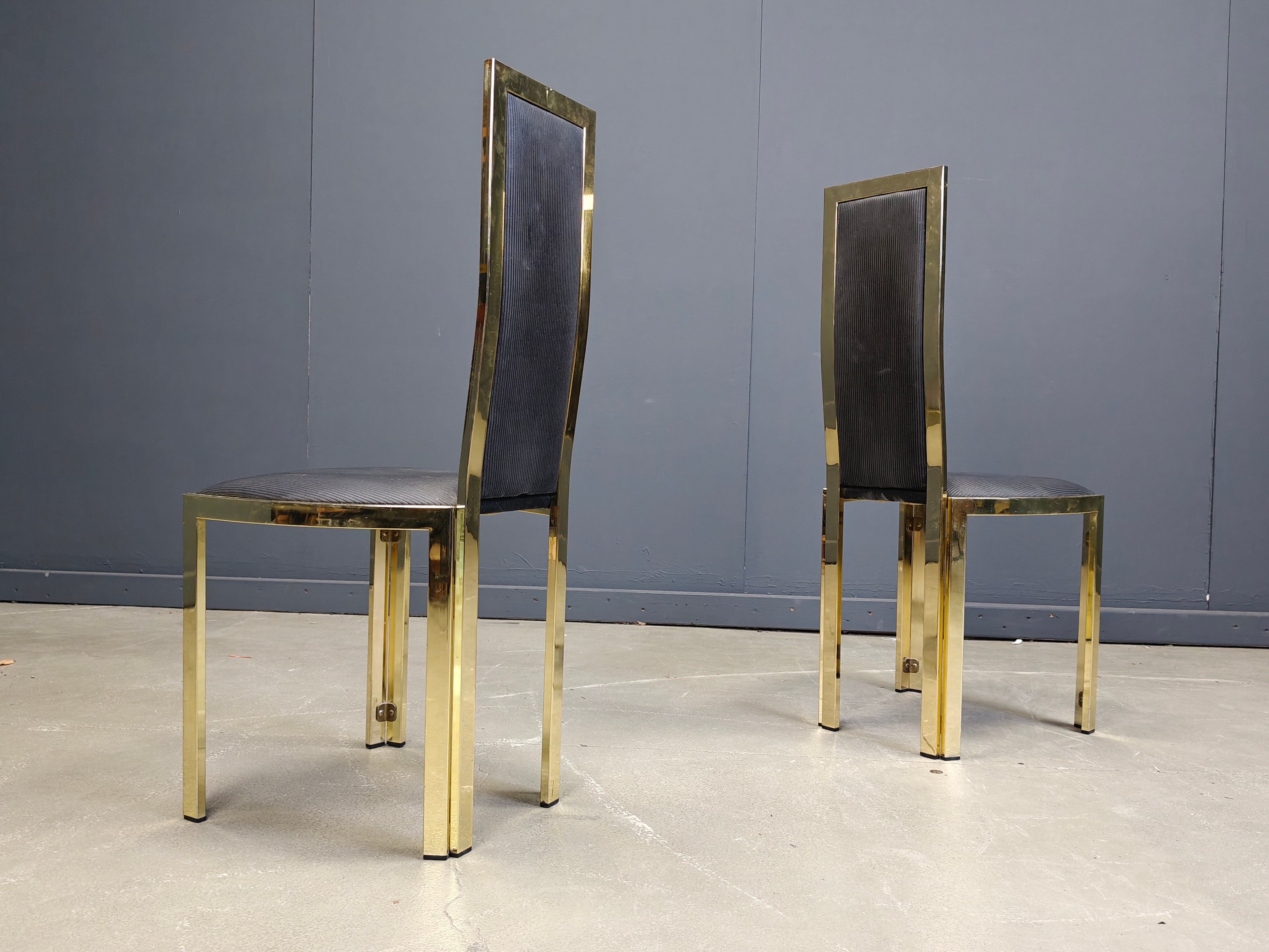 Vintage French brass dining chairs, set of 6 - 1970s