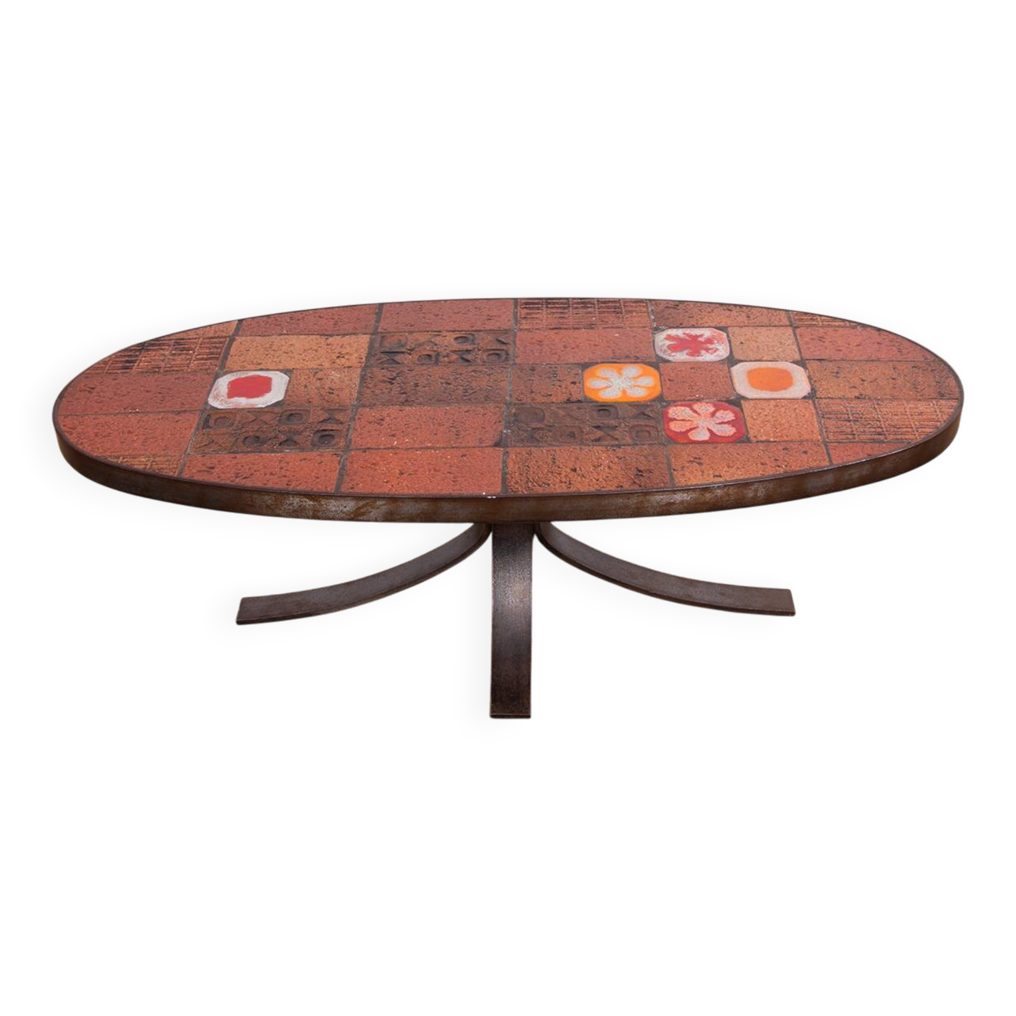 Lava stone, ceramic and steel coffee table by Jean Jaffeux 1960.