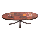 Table basse en pierre de Lave, Céramique et Acier par Jean Jaffeux 1960.